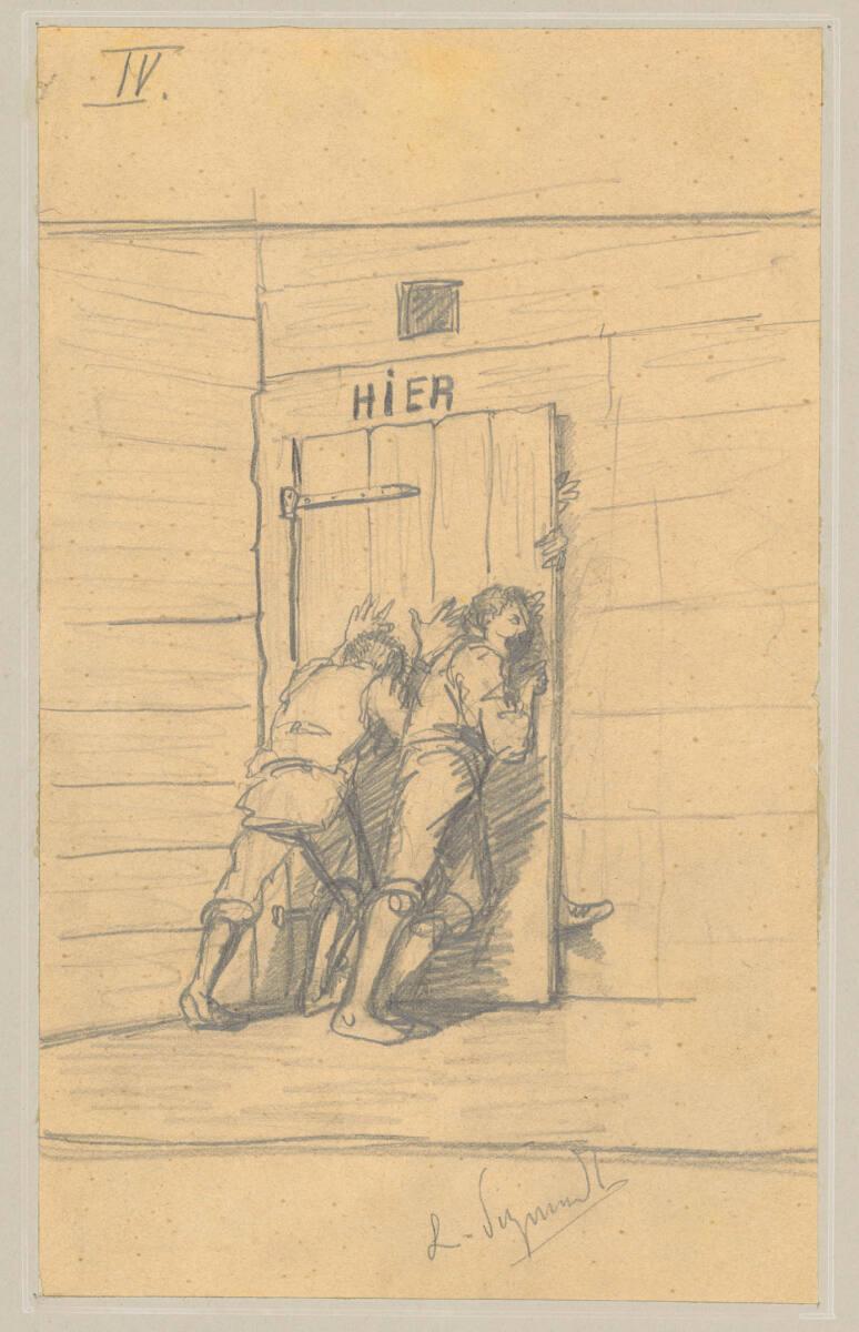 Ludwig Sigmundt, "Aussi möcht i": Die versperrte Tür, Inv. Nr.: 19745