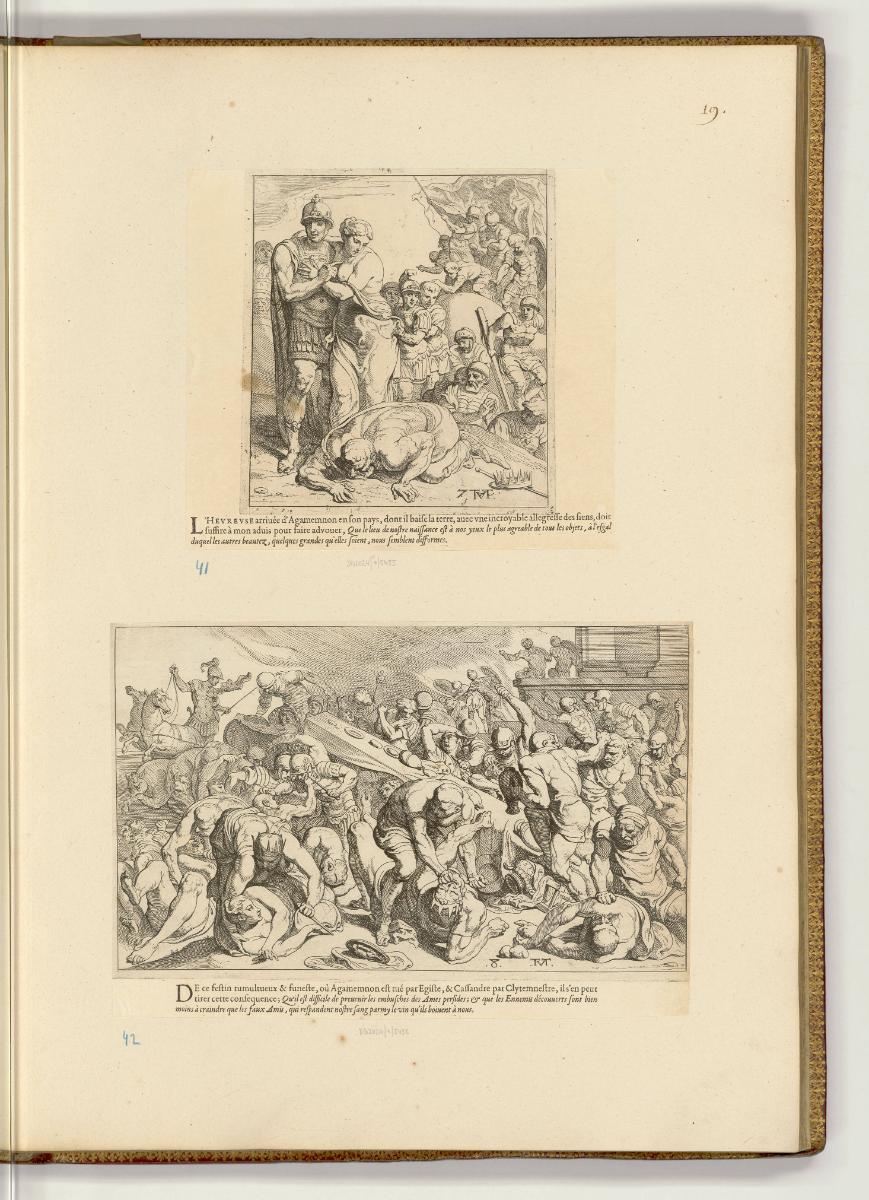 Druckgrafiken nach Francesco Primaticcio, Band I., Agamemnon küßt bei seiner Heimkehr den Boden…