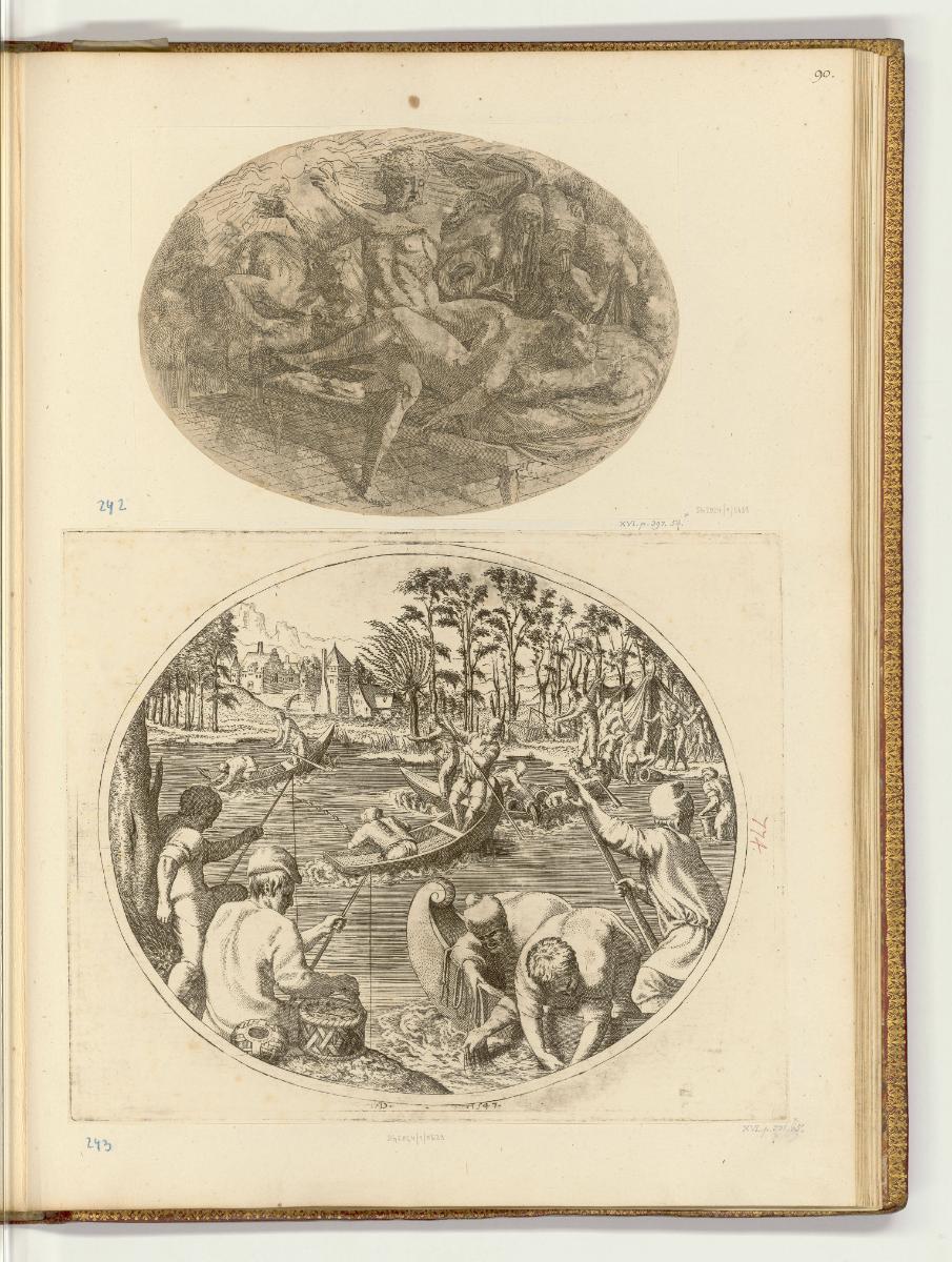 Druckgrafiken nach Francesco Primaticcio, Band I., Jupiter und Semele; Landschaft mit vielen Fi…