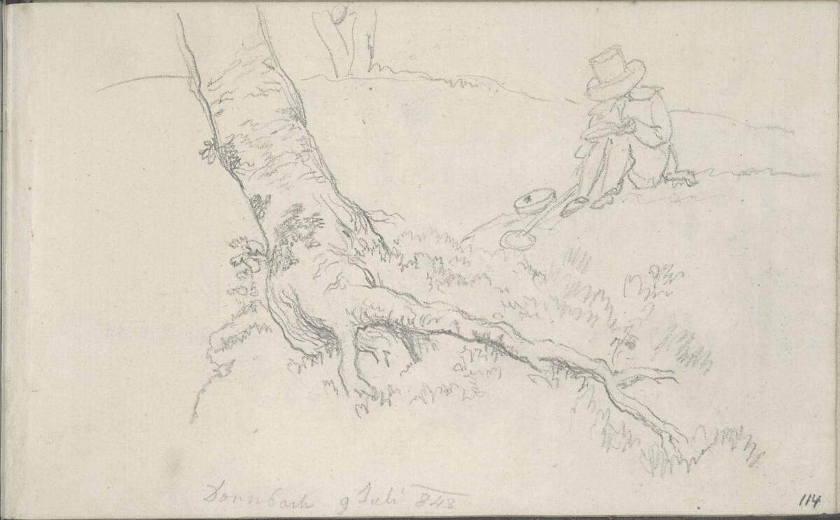 Blasius Höfel, Mann, unter einem Baum sitzend, bei Dornbach, Inv. Nr.: 35116/114r
