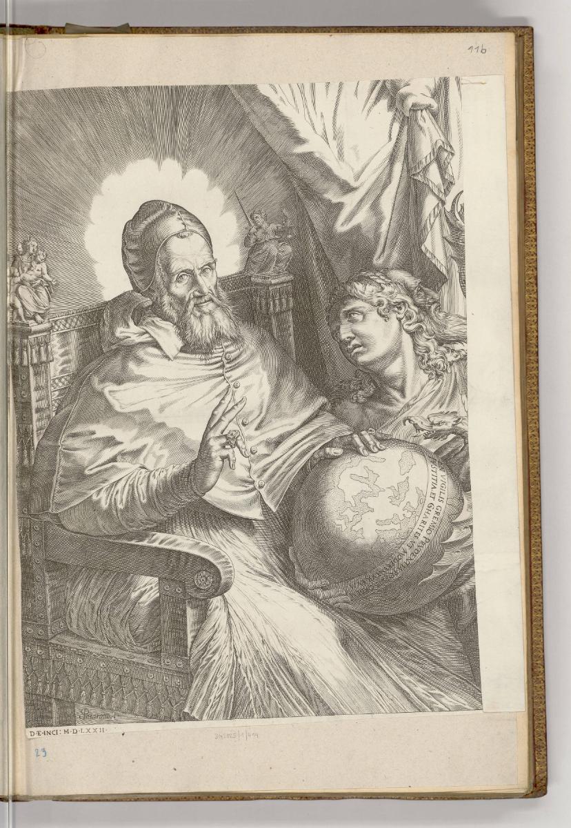 Druckgrafiken nach italienischen Werken des 16. und 17. Jahrhunderts, Papst Gregor XIII. mit Gl…