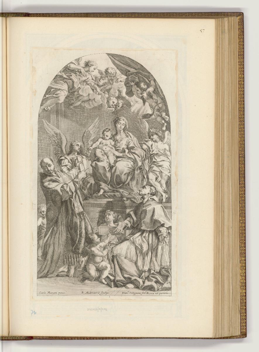 Druckgrafiken nach Carlo Maratta, Thronende Madonna mit Kind, Engeln sowie Karl Borromäus und I…