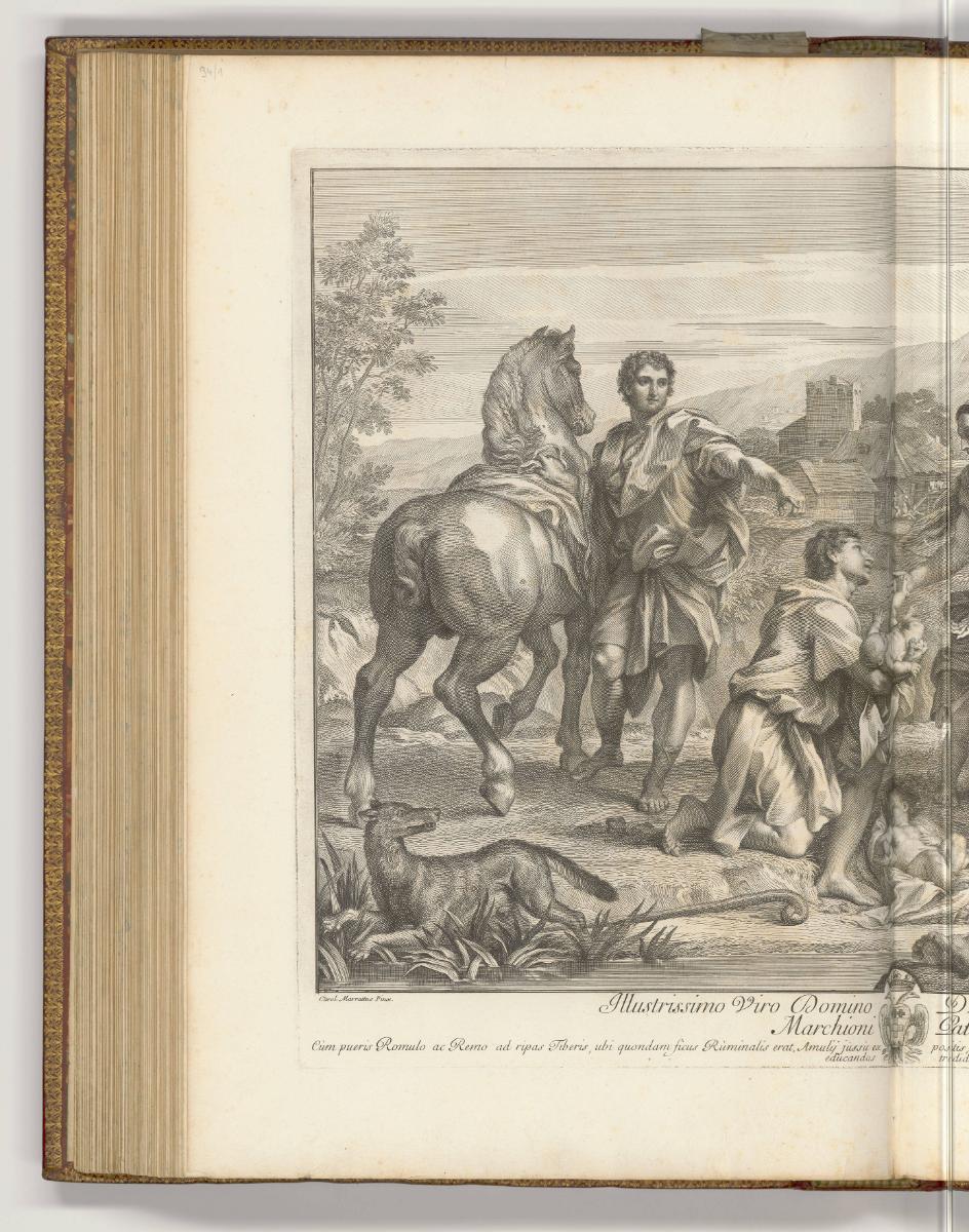 Druckgrafiken nach Carlo Maratta, Faustulus entdeckt Romulus und Remus (linker Teil), Inv. Nr.:…