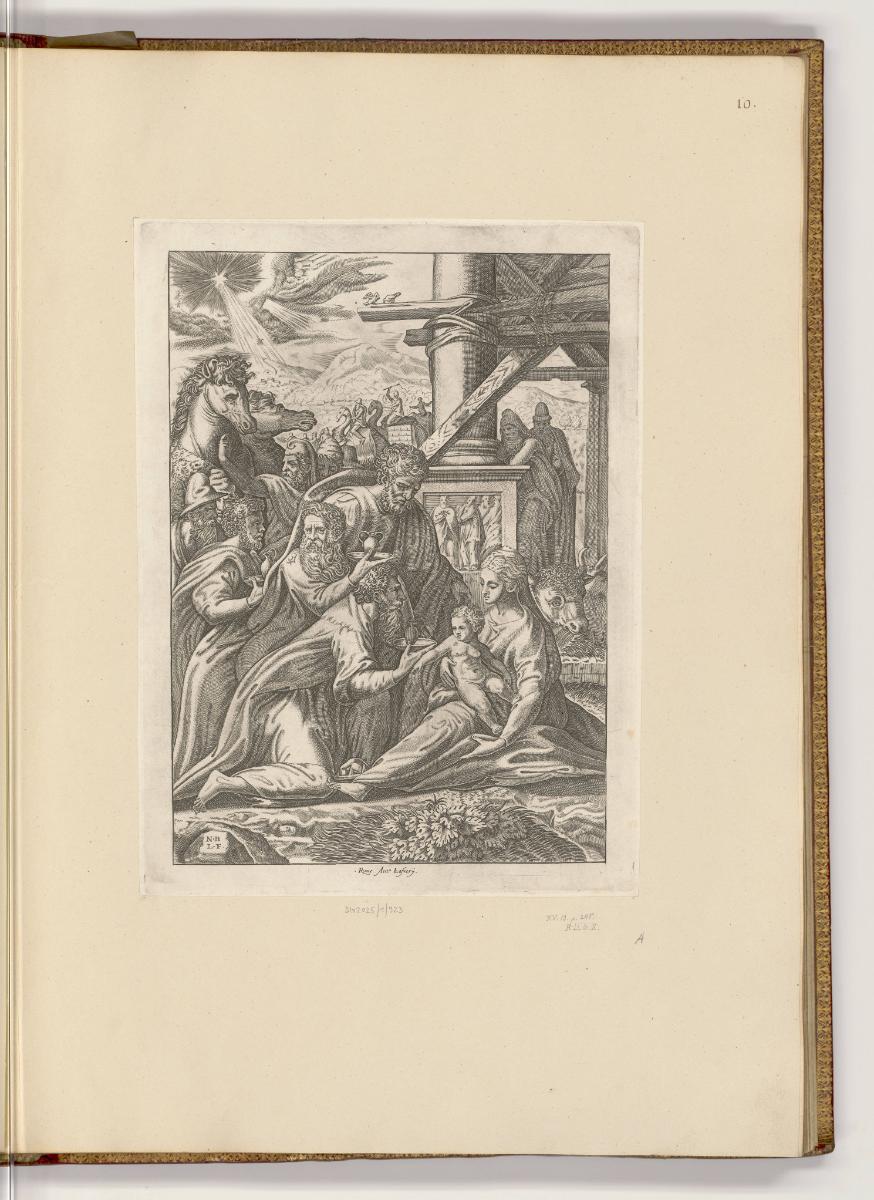Kupferstiche von Nicolas Beatrizet, Anbetung der Könige, Inv. Nr.: HB19, HB19/10