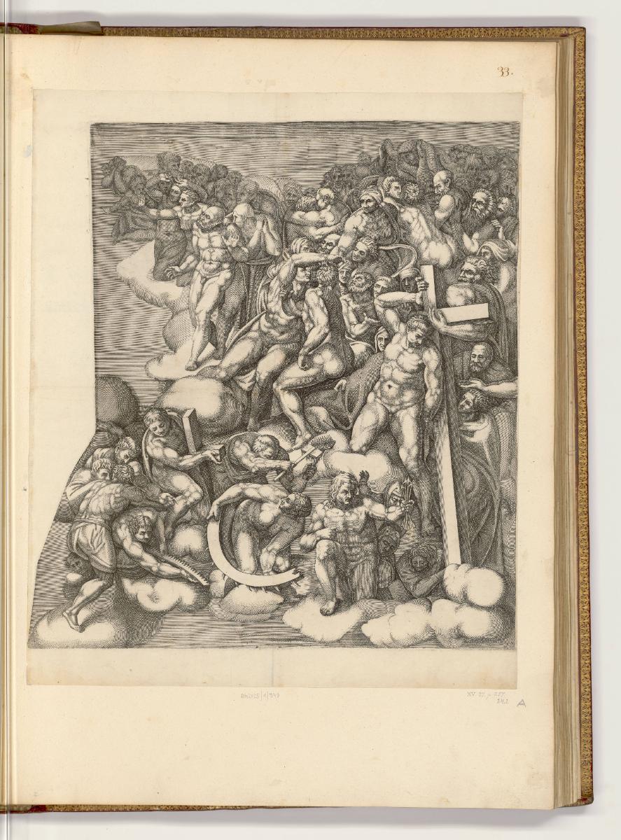 Kupferstiche von Nicolas Beatrizet, Szene aus dem Jüngsten Gericht in der Sixtinischen Kapelle,…