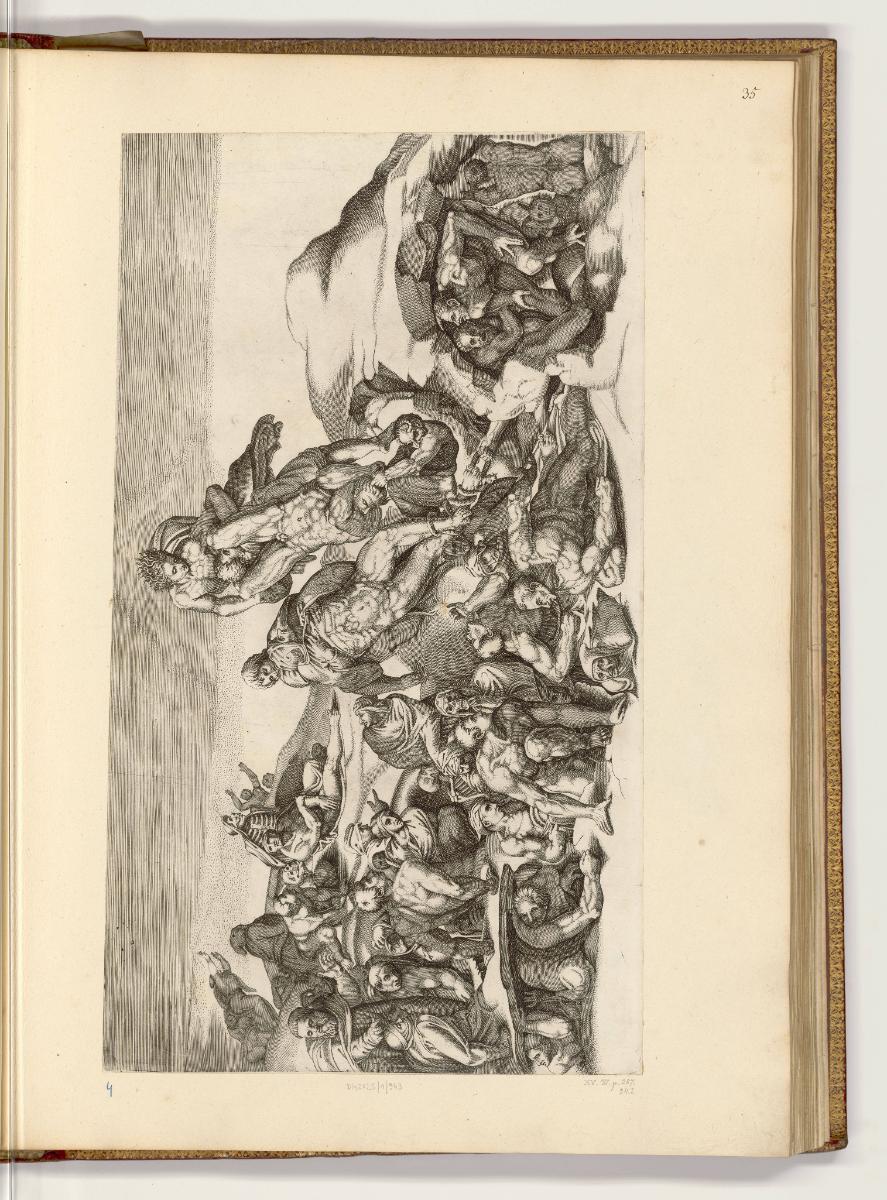 Kupferstiche von Nicolas Beatrizet, Szene aus dem Jüngsten Gericht in der Sixtinischen Kapelle,…