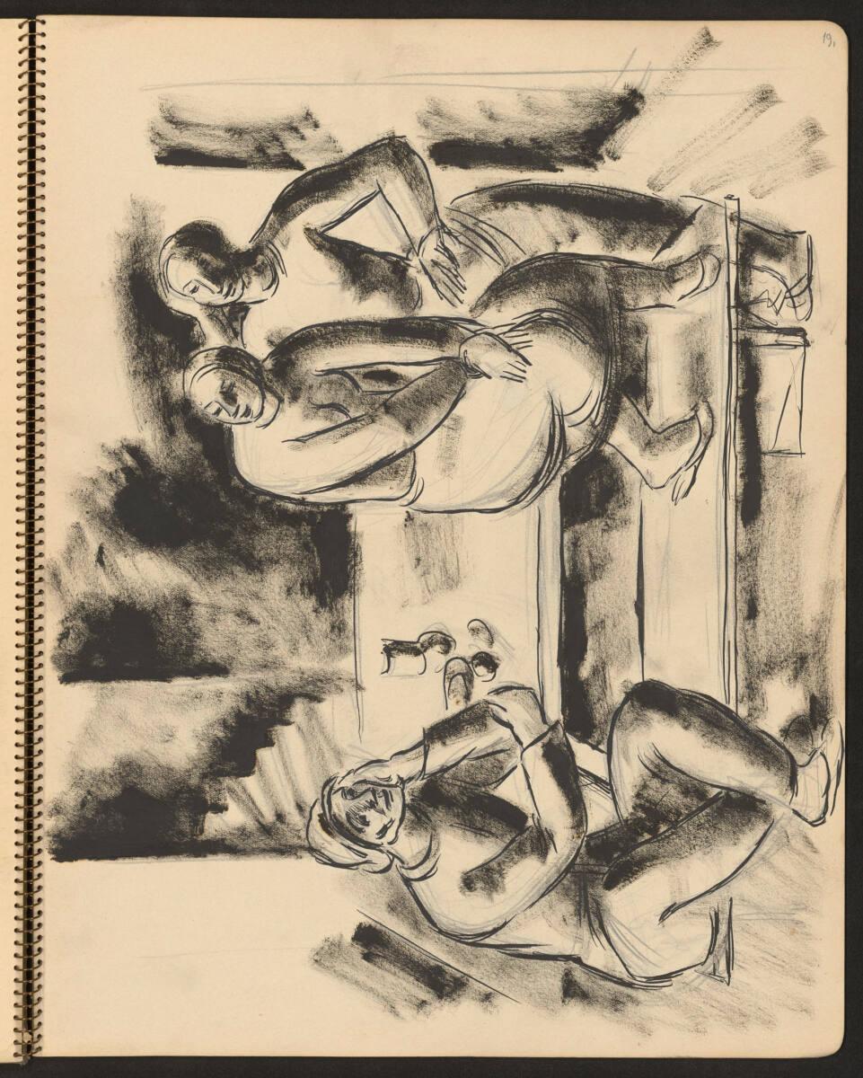 Franziska Zach, Interieurszene (Zwei Frauen und ein Mann um einen Tisch), Inv. Nr.: 26253/19