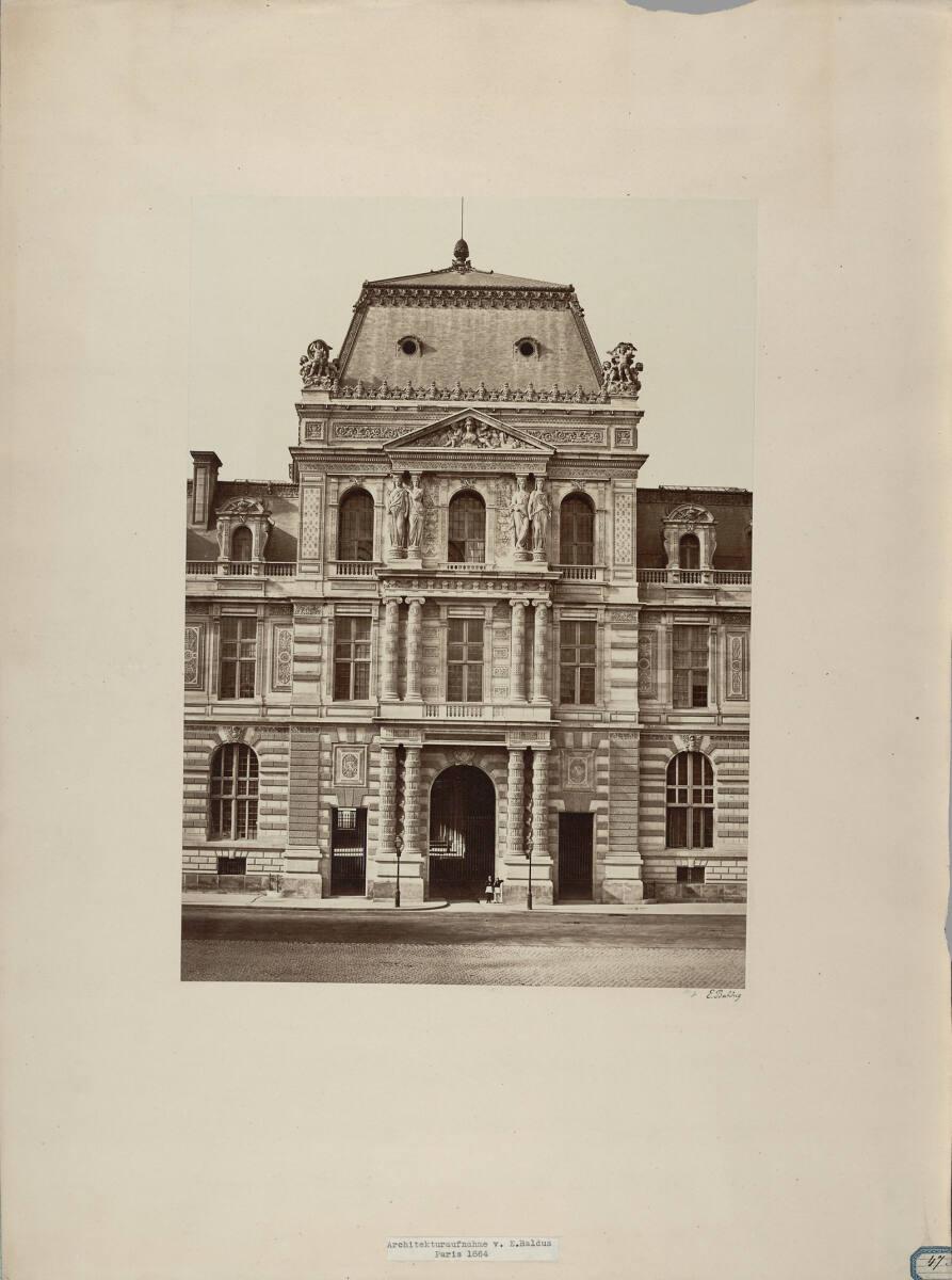 Édouard Denis Baldus, Le pavillon de la bibliothèque impériale du Louvre, rue de Rivoli, Inv. N…