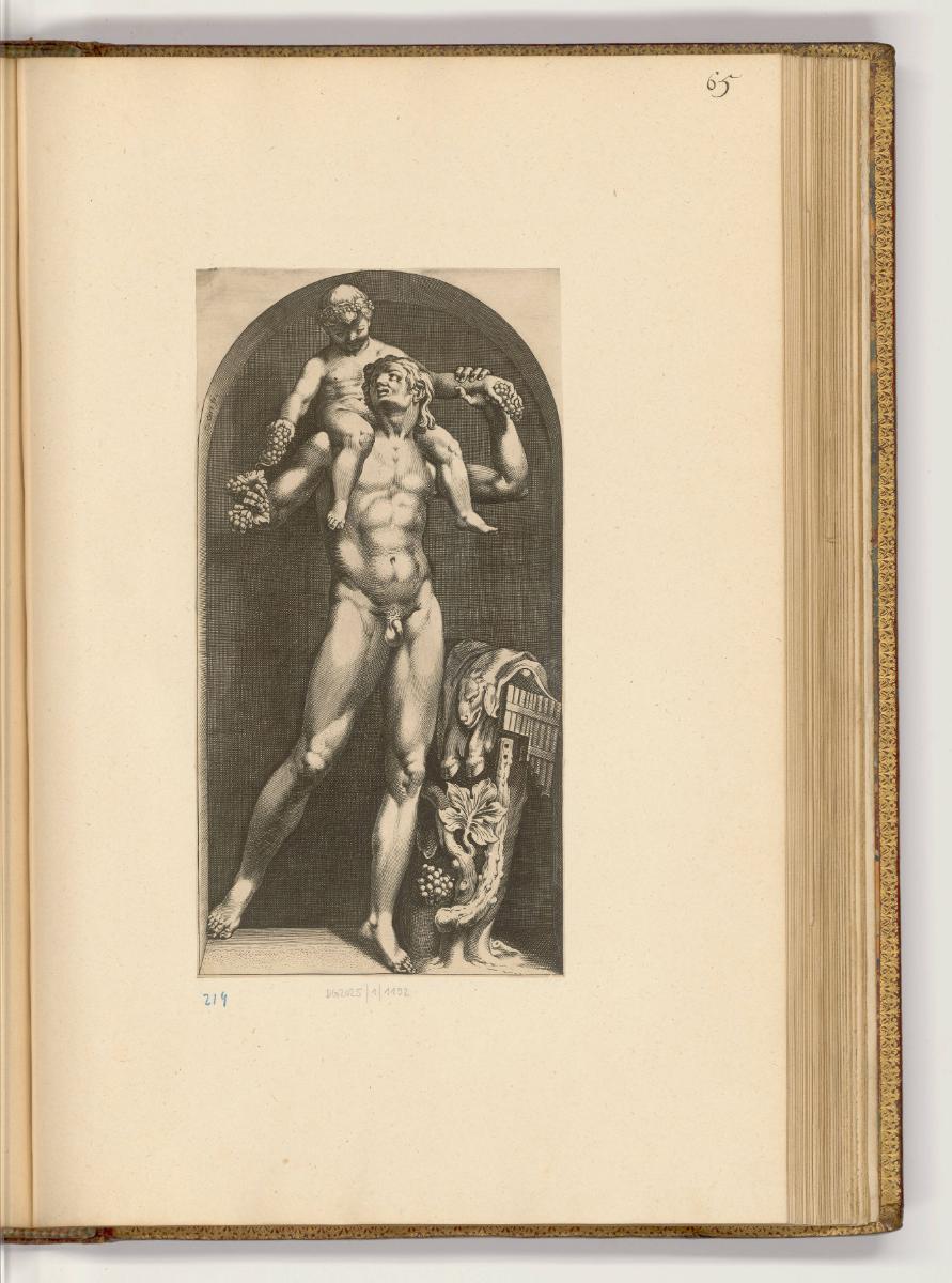 Kupferstiche von Cornelis Cort, Band II., Faun mit Bacchuskind auf den Schultern, Inv. Nr.: HB2…