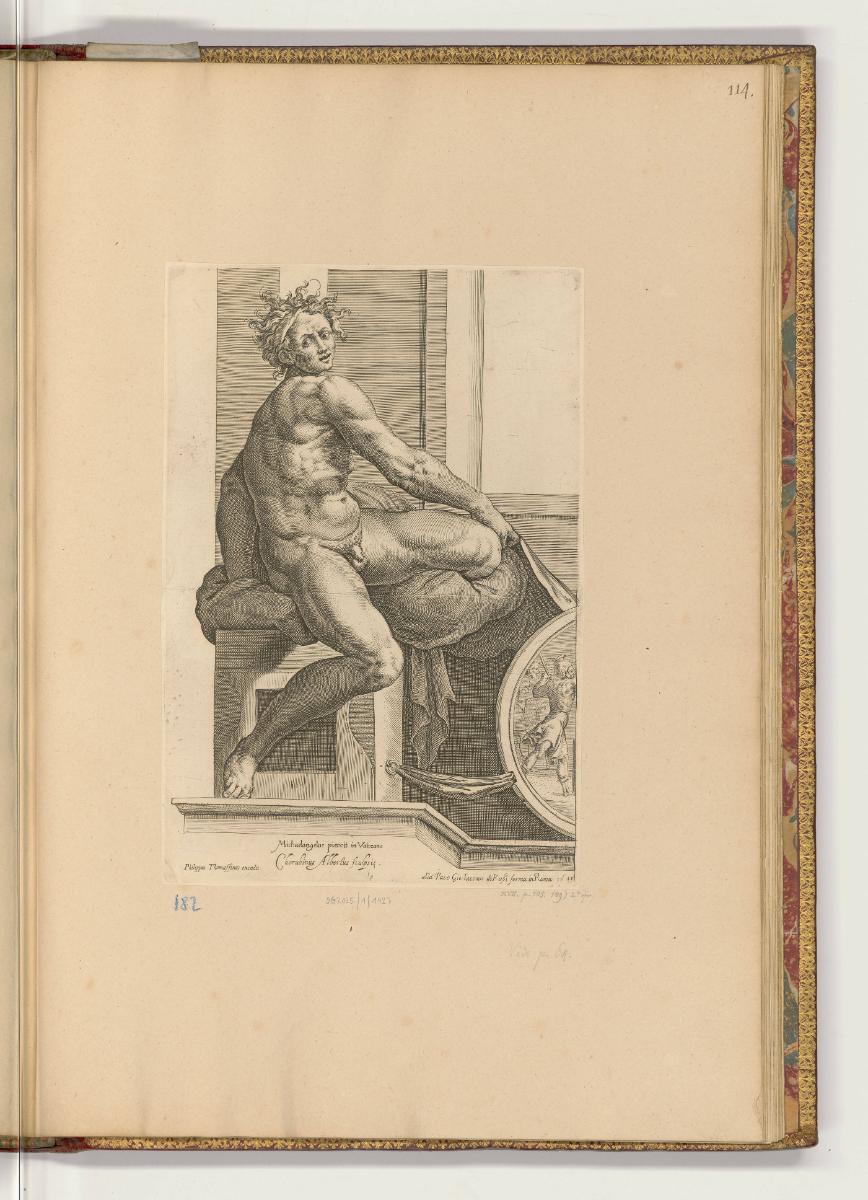 Kupferstiche von Cherubino Alberti, Ignudo in der Sixtinischen Kapelle, Inv. Nr.: HB21, HB21/11…