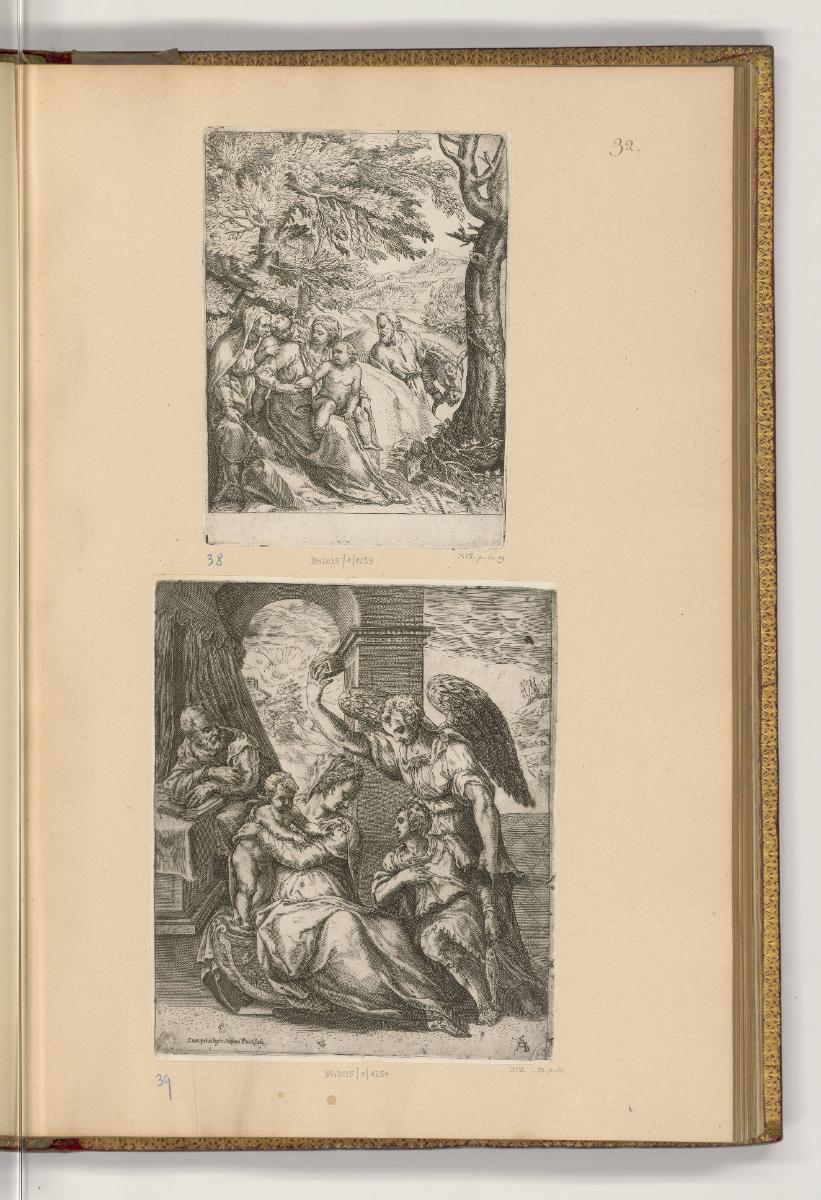 Kupferstiche von Cherubino Alberti, Heilige Familie mit Johannesknaben und Anna; Heilige Famili…