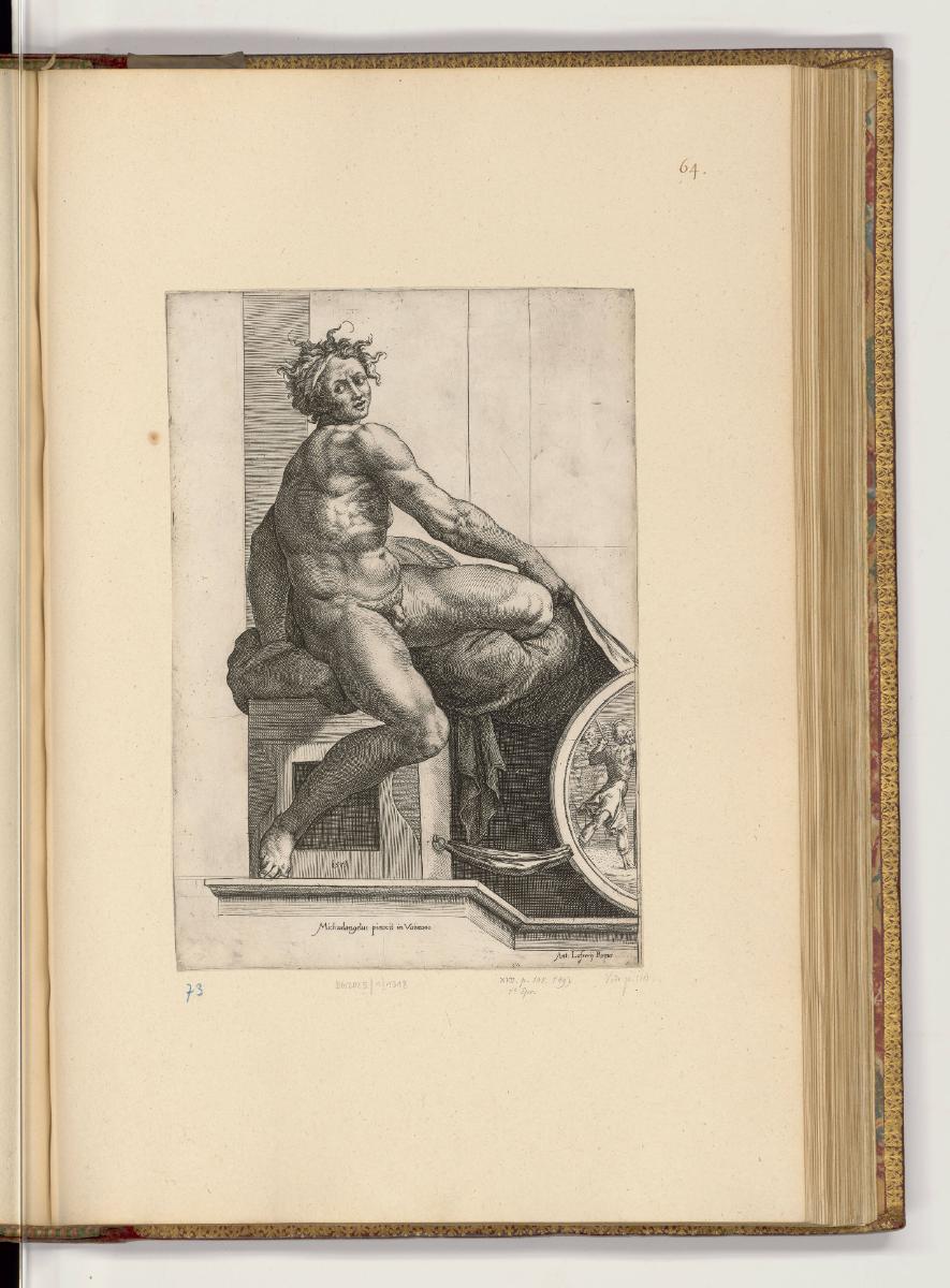 Kupferstiche von Cherubino Alberti, Ignudo in der Sixtinischen Kapelle, Inv. Nr.: HB21, HB21/64