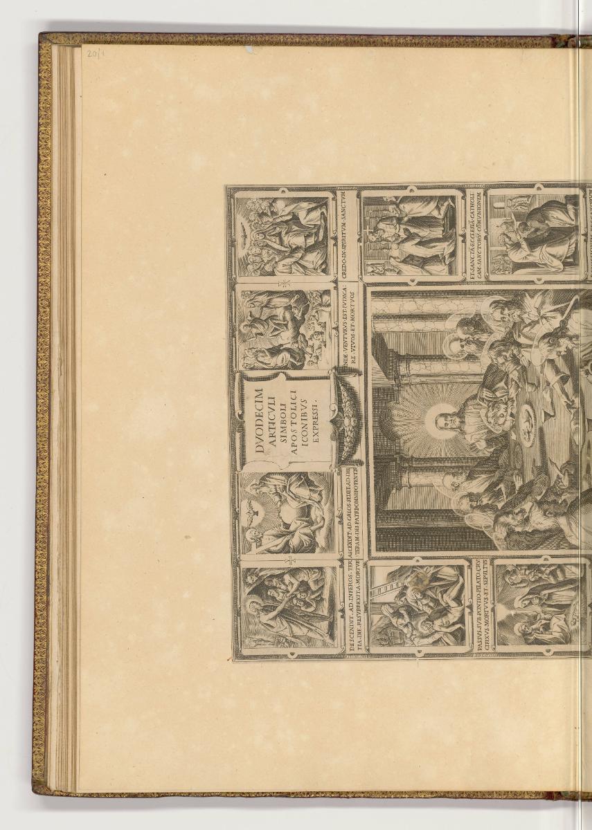 Kupferstiche von Francesco Villamena, Band I., Abendmahl umgeben von Szenen aus der Bibel (ober…