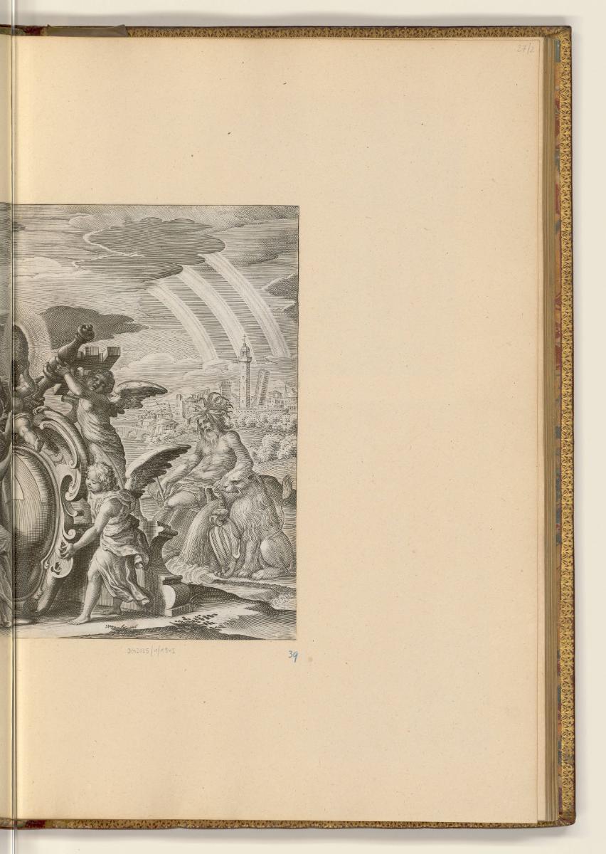 Kupferstiche von Matthäus Greuter, Allegorie mit Wappen des Papst Gregor XV. (rechter Teil), In…