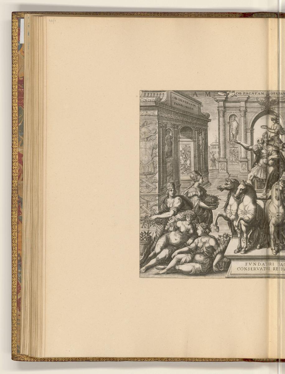 Kupferstiche von Matthäus Greuter, Allegorie mit Kaiser Ferdinand (linker Teil), Inv. Nr.: HB23…