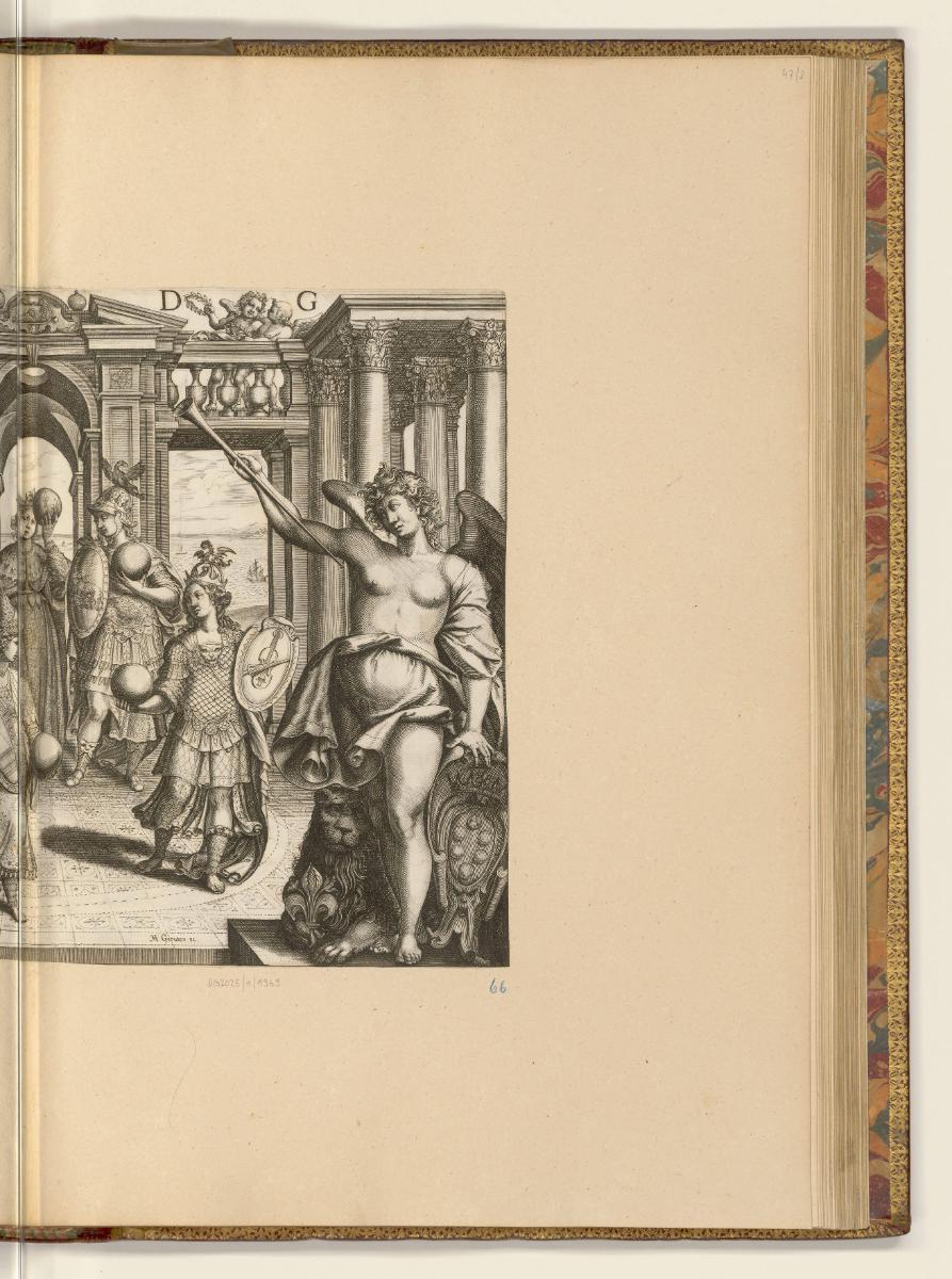 Kupferstiche von Matthäus Greuter, Allegorie auf die Stadt Florenz mit Wappen der Medici (recht…