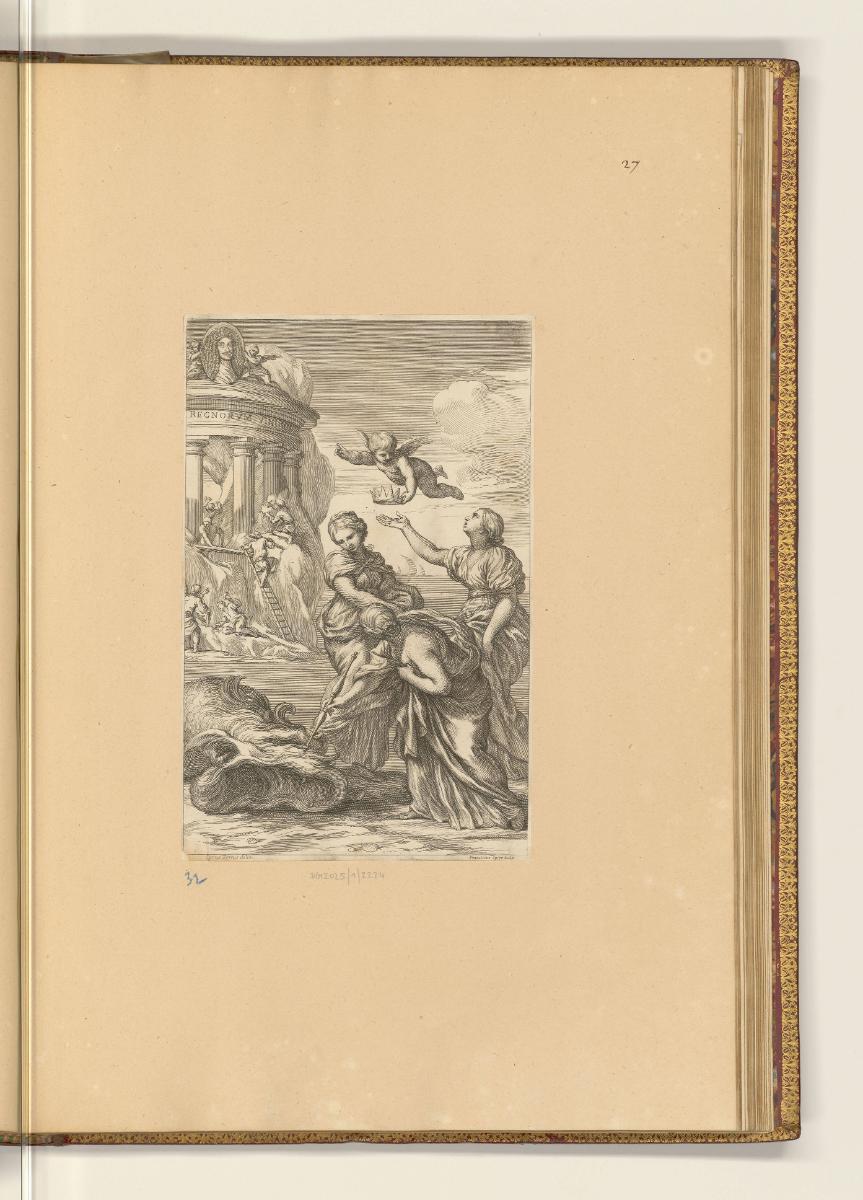Kupferstiche von François Spierre, Allegorie mit drei Frauen und totem Drachen, Inv. Nr.: HB25,…