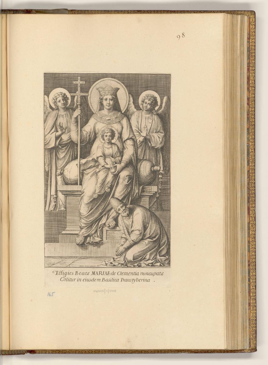 Druckgrafiken von Luca Ciamberlano, Camillo Cungi und Pietro Santo Bartoli, Thronende Maria mit…
