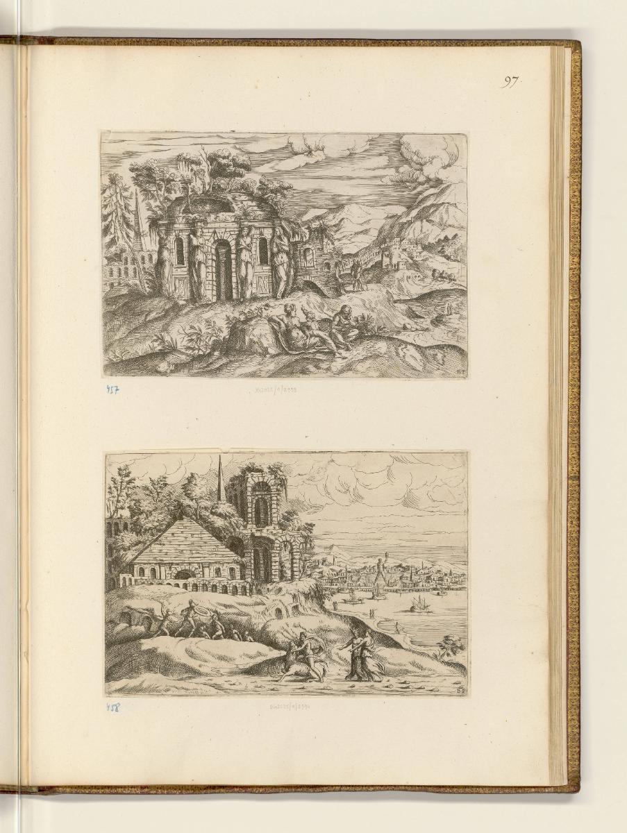Druckgrafiken nach Tizian und Domenico Campagagnola, Ruinenlandschaft, Inv. Nr.: HB27.3, HB27.3…