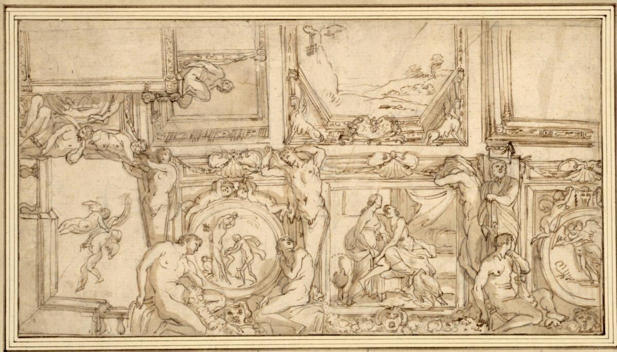 Anonym, Studie nach einem Teil des Dekorationsschemas der Galleria Farnese in Rom. In den unter…
