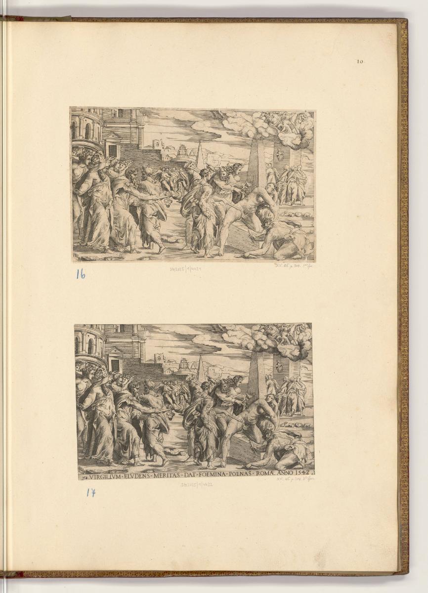 Druckgrafiken von Enea Vico, Bestrafung der Kurtisane nach der Verspottung Vergils, Inv. Nr.: H…