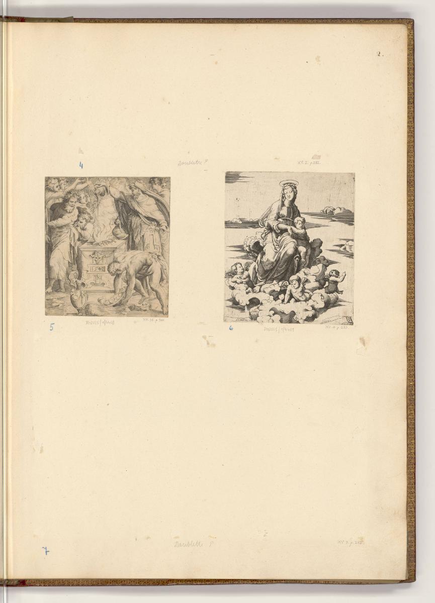 Druckgrafiken von Enea Vico, Opferszene; Maria mit Kind, Inv. Nr.: HB34, HB34/2