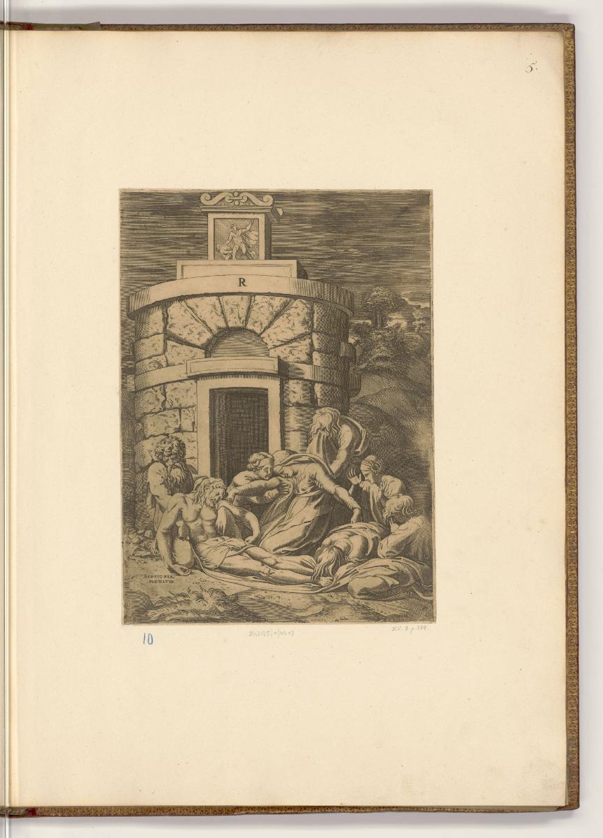 Druckgrafiken von Enea Vico, Beweinung Christi vor dem Grabmal, Inv. Nr.: HB34, HB34/5
