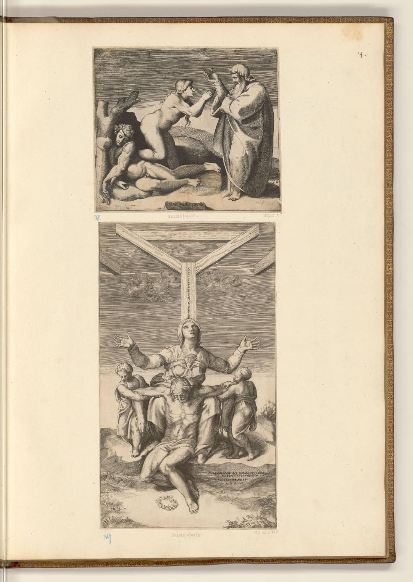 Druckgrafiken von Giulio Bonasone, Schöpfung Evas; Pietà, Inv. Nr.: HB35, HB35/14