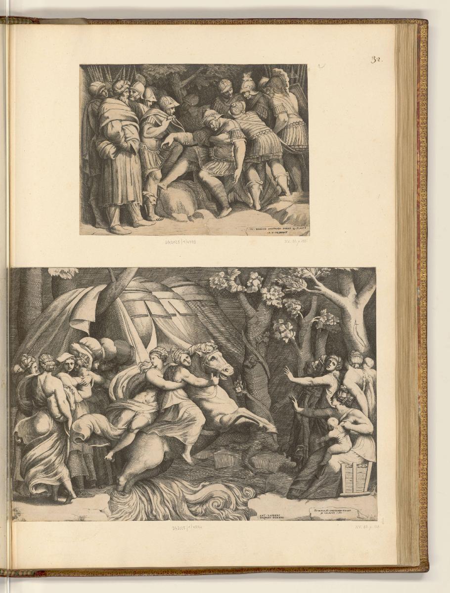 Druckgrafiken von Giulio Bonasone, Der verwundete Scipio; Cloelia überquert den Tiber, Inv. Nr.…