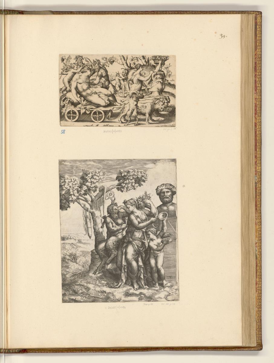 Druckgrafiken von Giulio Bonasone, Triumph des Bacchus; Pan, Pomona und Amor, Inv. Nr.: HB35, H…