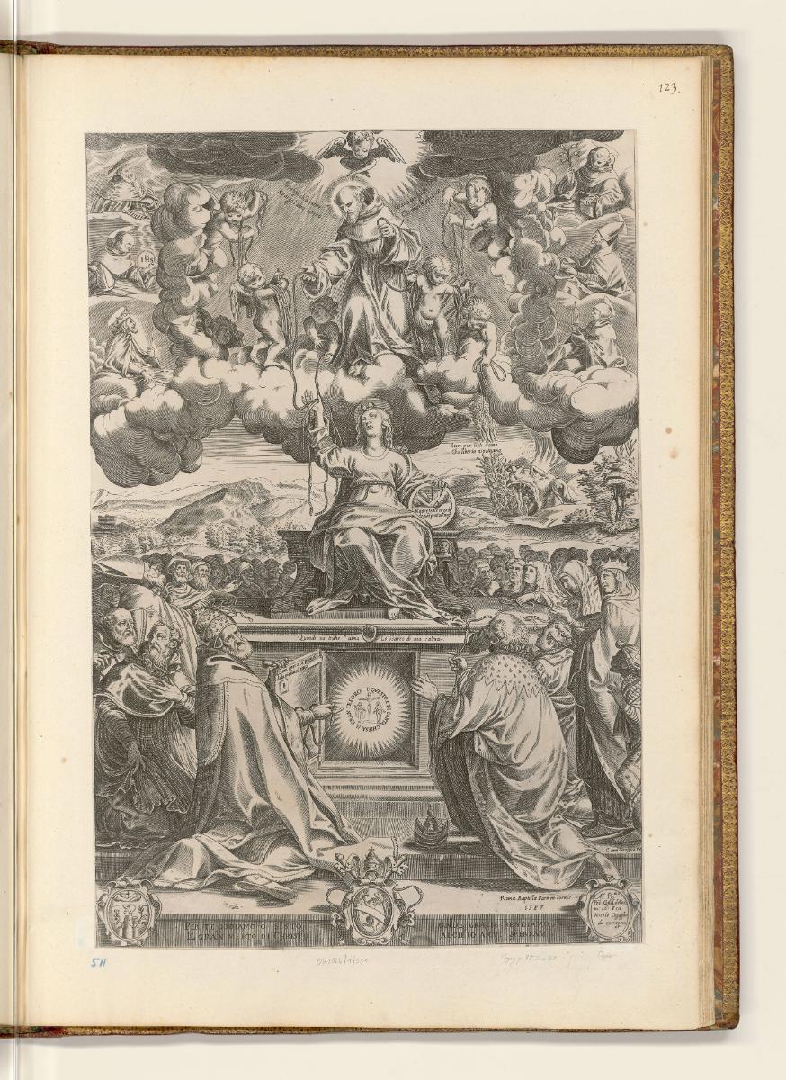 Druckgrafiken von und nach Agostino Carracci, Franz von Assisi verteilt das Zingulum, Inv. Nr.:…