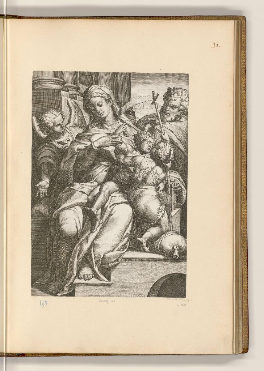 Druckgrafiken von und nach Agostino Carracci, Heilige Familie mit Johannesknaben und Engel, Inv…