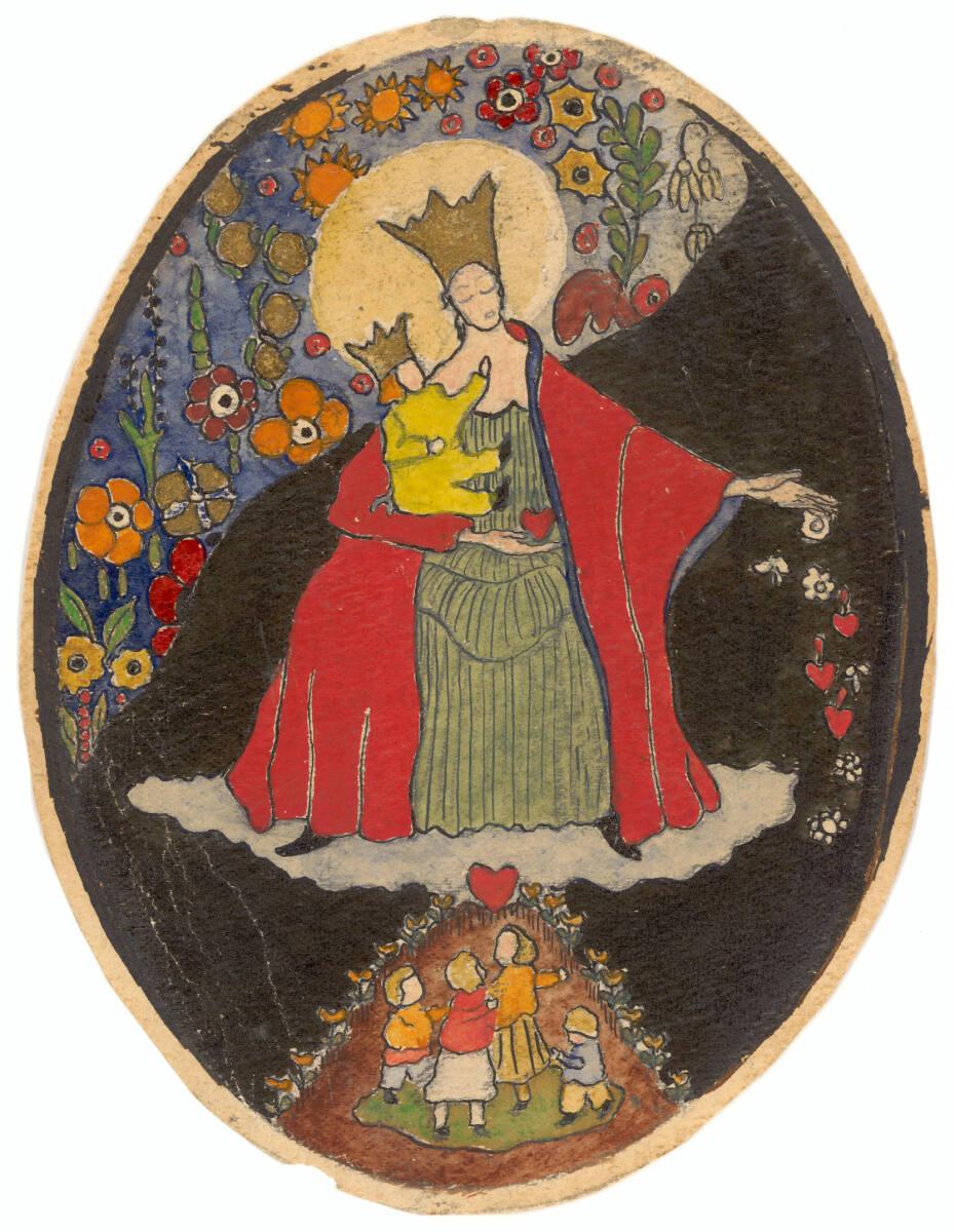 Lilith Lang, Ostermotiv in Eiform: Mutter Gottes mit Kindern, Inv. Nr.: 42200