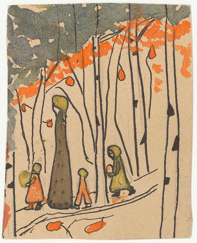Lilith Lang, Frau mit drei Kindern unter Bäumen, Inv. Nr.: OKA110