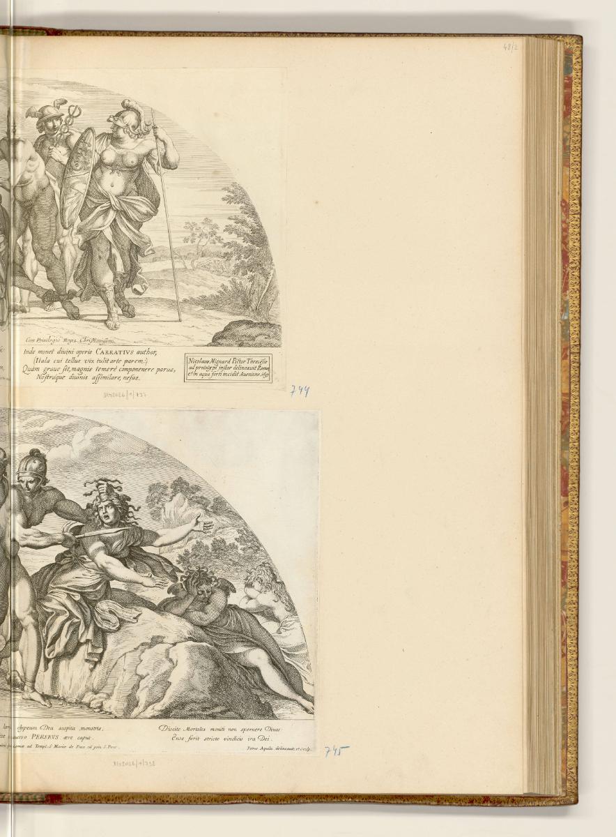 Druckgrafiken nach Fresken der Familie Carracci, Perseus enthauptet die Medusa (rechter Teil), …