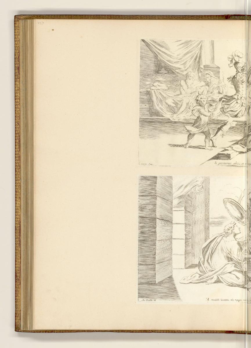 Druckgrafiken nach Fresken der Familie Carracci, Krëusa und Ascanius versuchen Aeneas aufzuhalt…