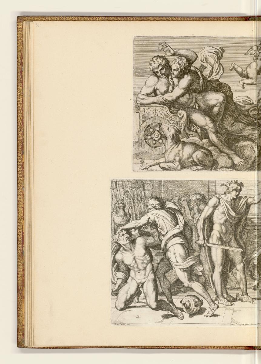 Druckgrafiken nach Fresken der Familie Carracci, Aurora und Cephalus (linker Teil); Perseus mit…