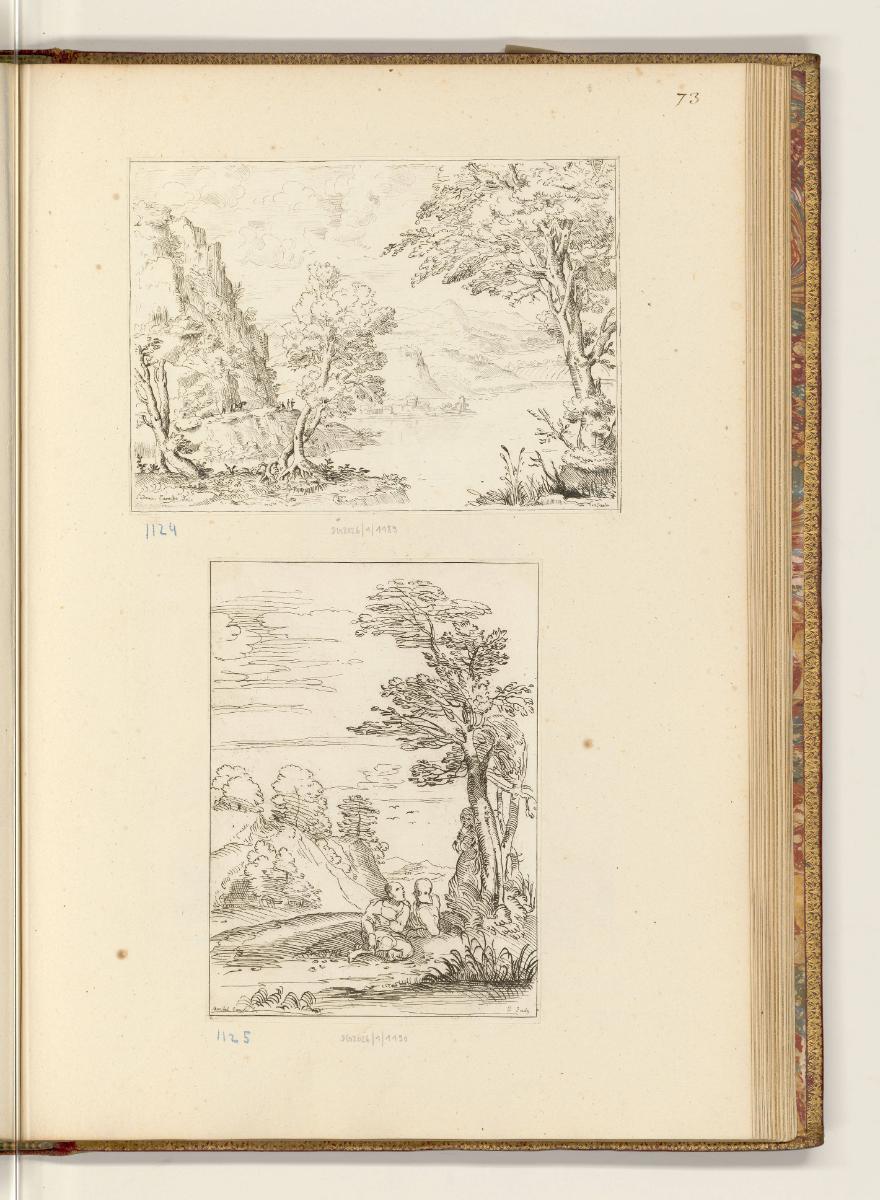 Küstenlandschaft mit Weg an Steilwand; Landschaft mit drei Personen unter einem Baum, Inv. Nr.:…