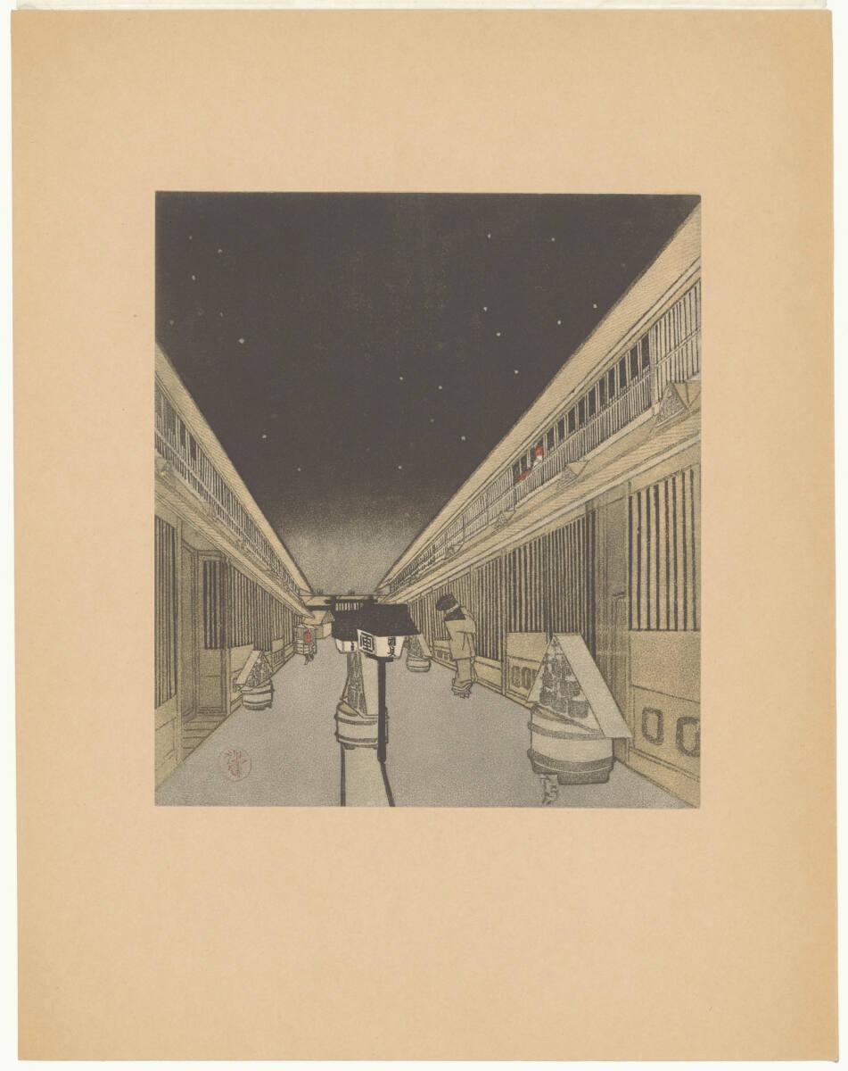 Utagawa Kunisada II, Hauptstraße des Yoshiwara-Distrikts in Tokio bei Nacht, Inv. Nr.: DGNF6833…