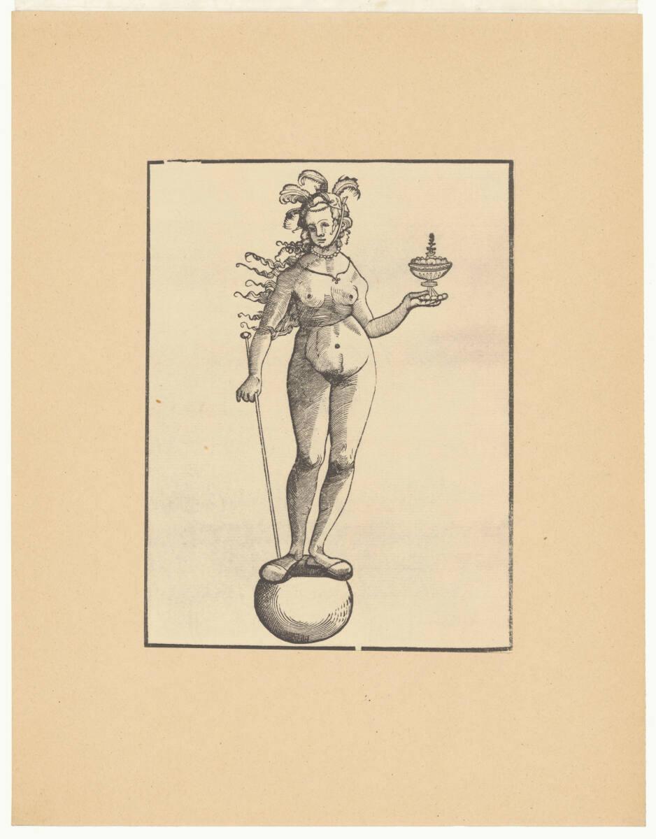 Niklaus Manuel Deutsch, Allegorische Frauengestalt mit Stab und Deckelpokal auf einer Kugel ste…
