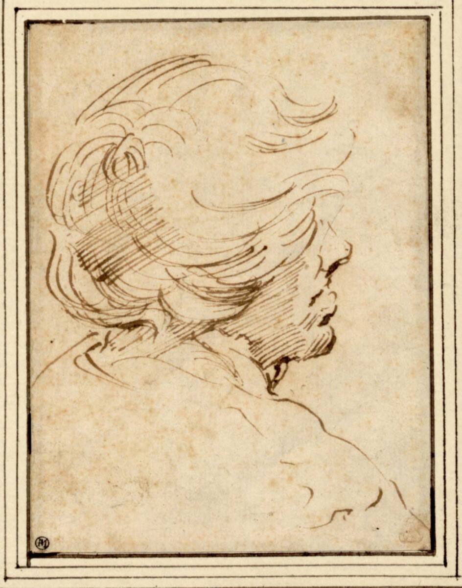 Kopf eines Jünglings mit windverwehtem Haar im Profil nach rechts, Guido Reni