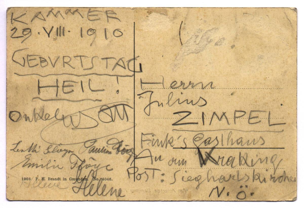 Ansichtskarte von Gustav Klimt an Julius Zimpel jun., Inv. Nr.: GKA30