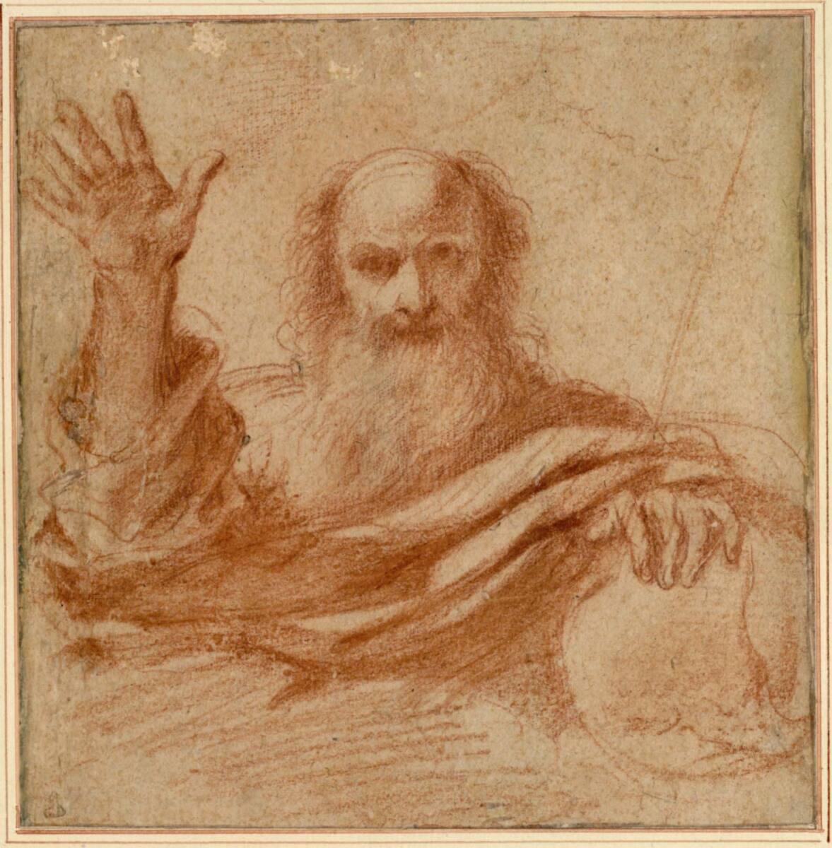 Giovanni Francesco Barbieri gen. il Guercino, Gottvater in Halbfigur, die Linke auf der Weltkug…