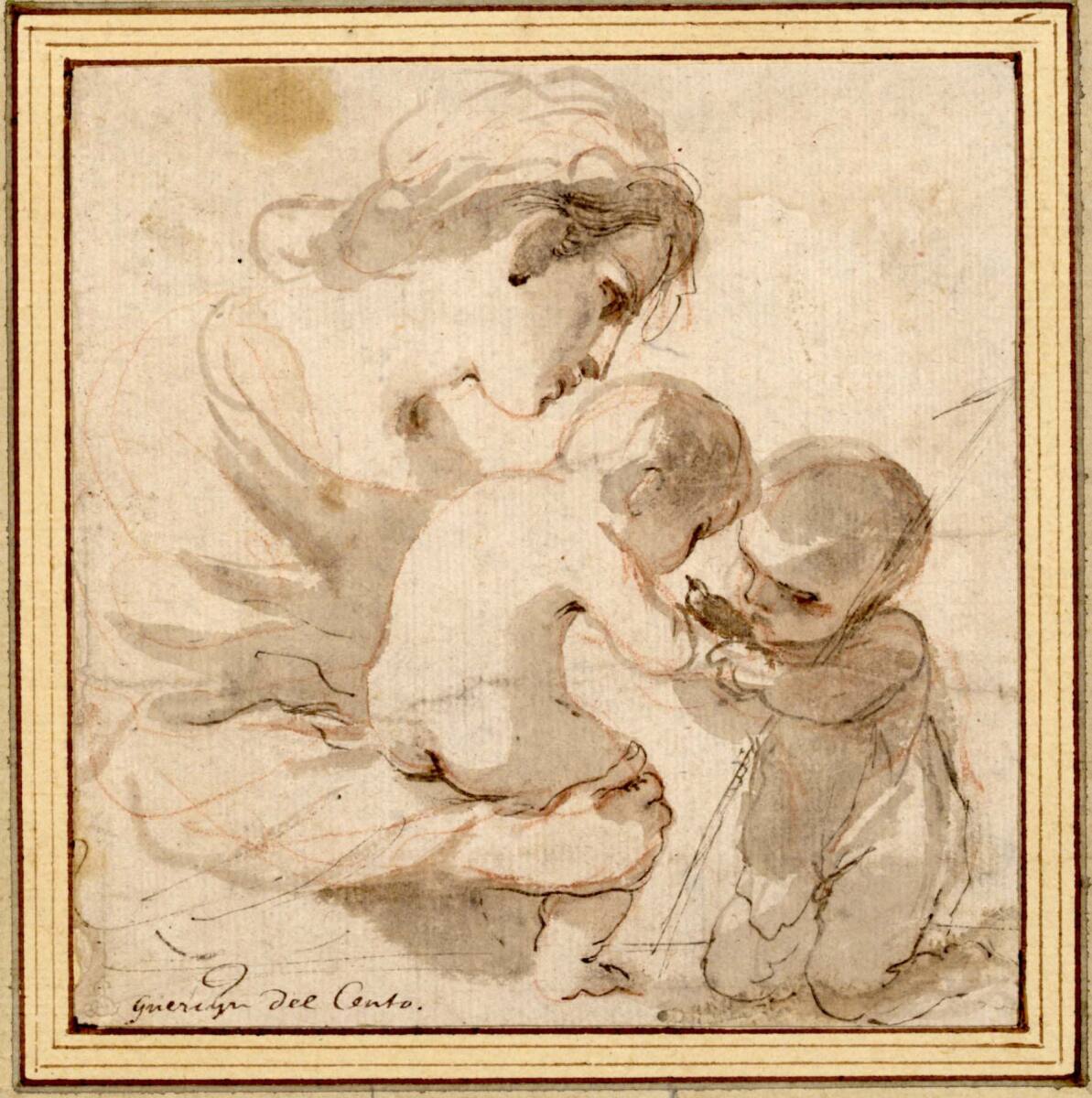 Maria in Halbfigur mit Jesus und dem Johannesknaben, Guercino