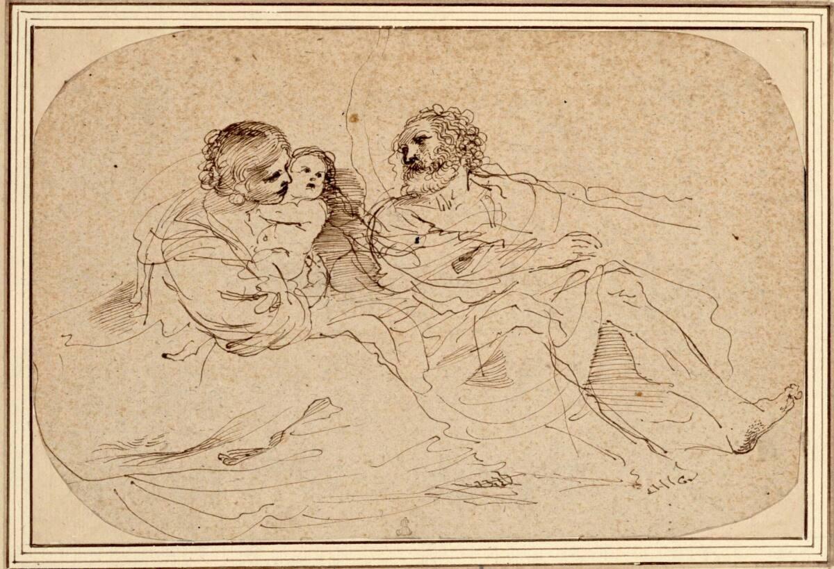 Giovanni Francesco Barbieri gen. il Guercino, Ruhe auf der Flucht, die heilige Familie auf dem …