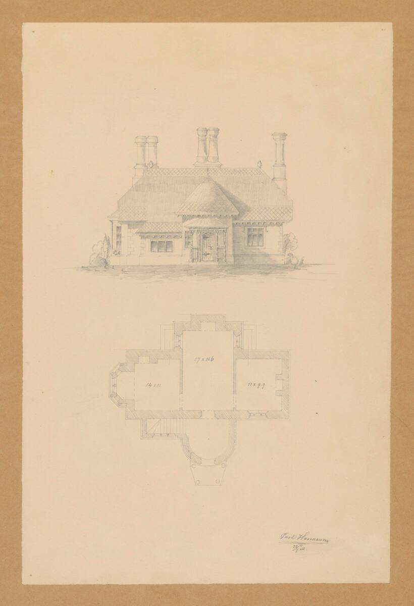 Unbestimmt, Villenentwurf, Grundriss und Aufriss, Inv. Nr.: AZ8645