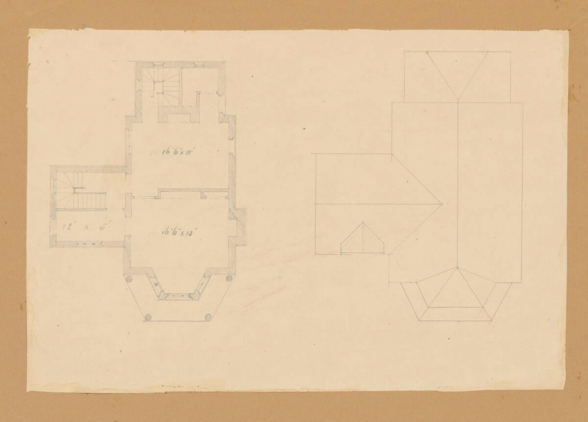 Villenentwurf, Grundriss und Dachaufsicht, Inv. Nr.: AZ8647