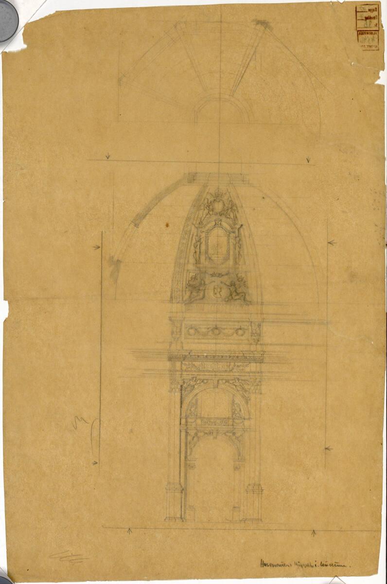 Wien, Kunsthistorisches Hofmuseum, Kuppelsaal, Entwurf, Schnitt, Inv. Nr.: AZ4846