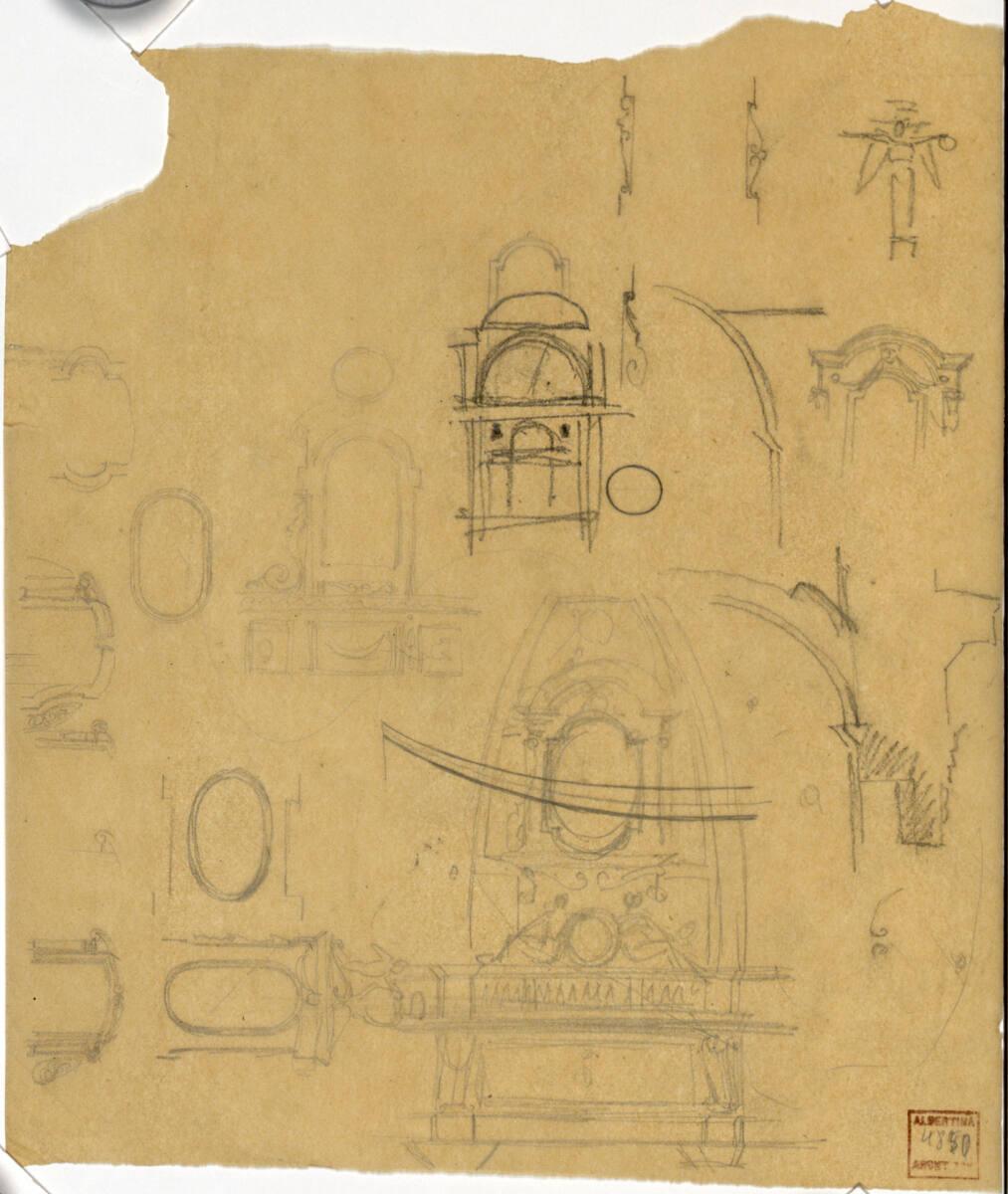 Wien, Hofmuseen, Entwürfe zum Kuppelsaal und Detailskizzen, Aufrisse und Schnitt, Inv. Nr.: AZ4…