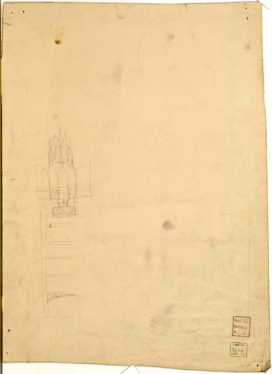 Unbestimmt, Skizze zu einem gotischen Flügelaltar, Aufriss, Inv. Nr.: AZ8606v